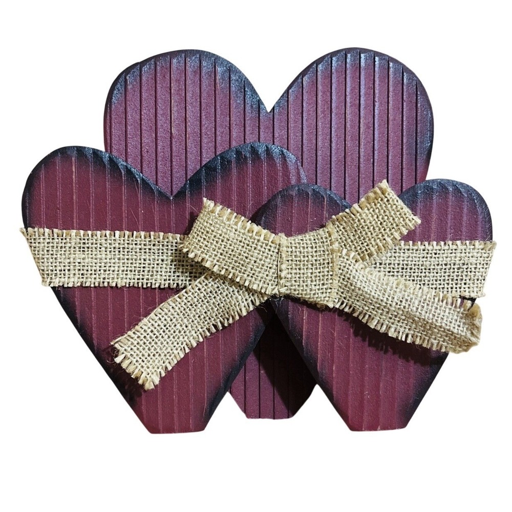 Rustic Wood Heart Plaque Burlap Bow Decorative Freestanding Handmade Home Decor